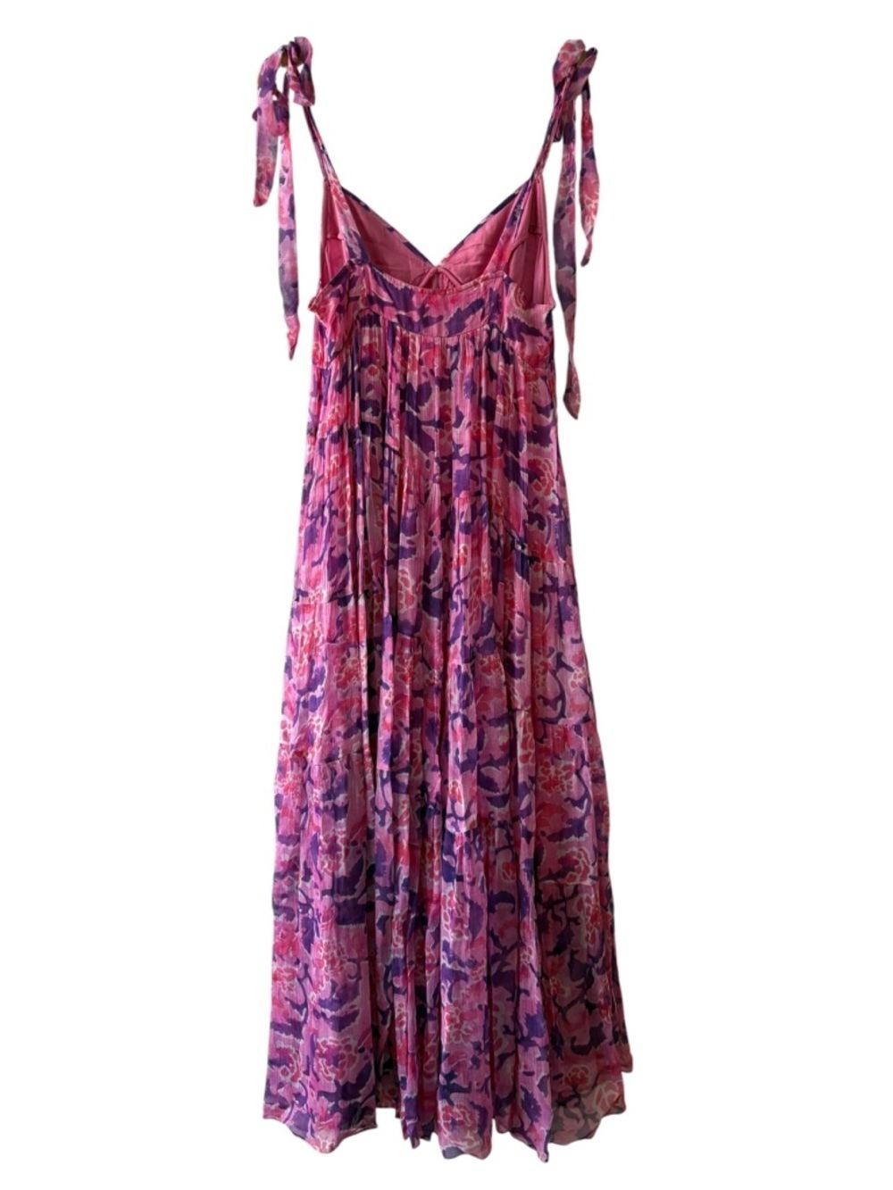Rococo Sand Pink and Purple Floral Tie-Shoulder Maxi Dress - Picture 2 of 13